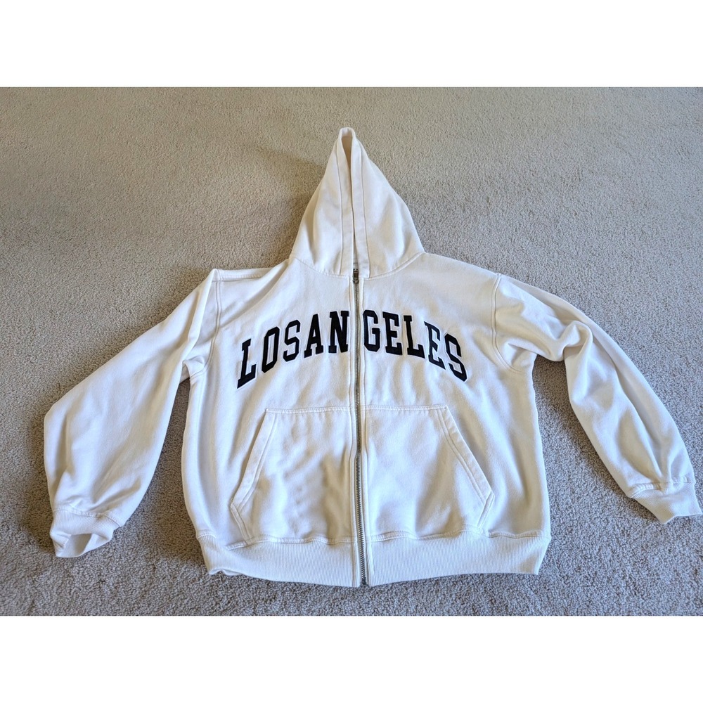 Womens Pacsun Oversized Los Angeles White Full Zip Hoodie Medium